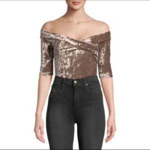 Design Lab┃Mocha Off Shoulder Velvet Bodysuit